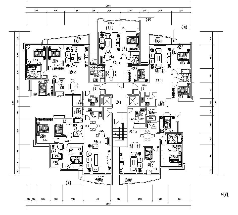 88种带电梯，多户，高层住宅户型平面图（88张）