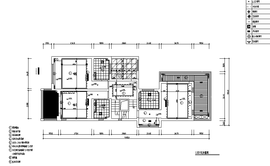 中式联排别墅设计施工图（附效果图）-三层天花布置图