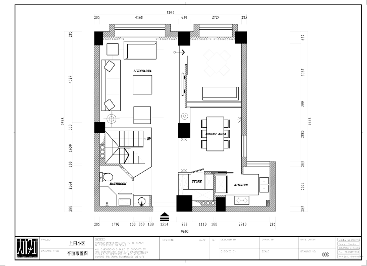上田小区某住宅室内装修设计施工图及效果图-平面布置图