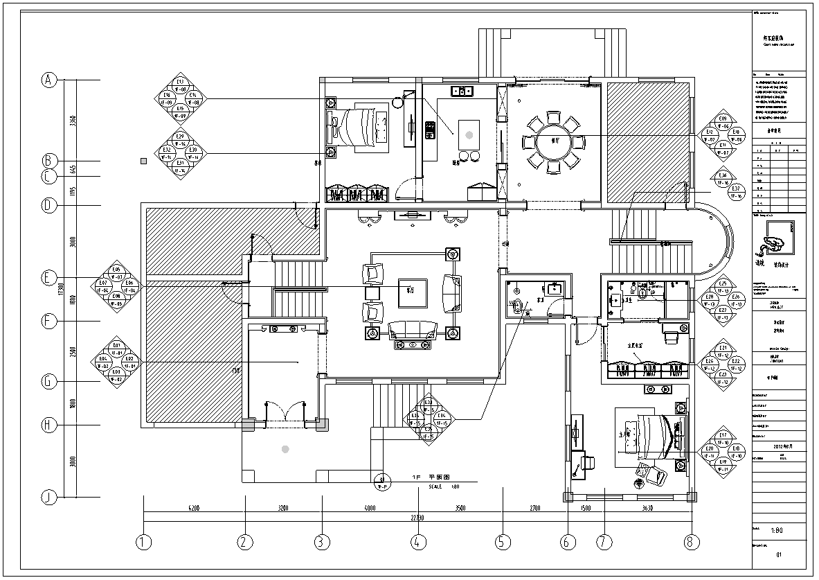 福州某欧式别墅室内设计施工图及效果图-一层平面图