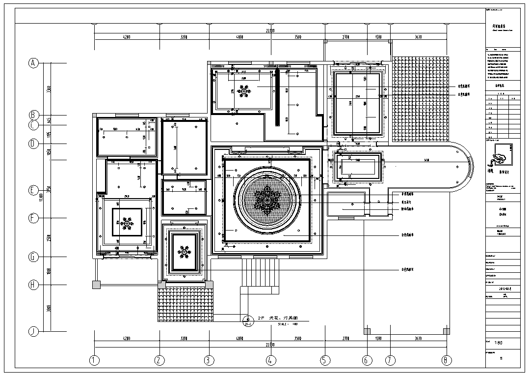 福州某欧式别墅室内设计施工图及效果图-二层天花图