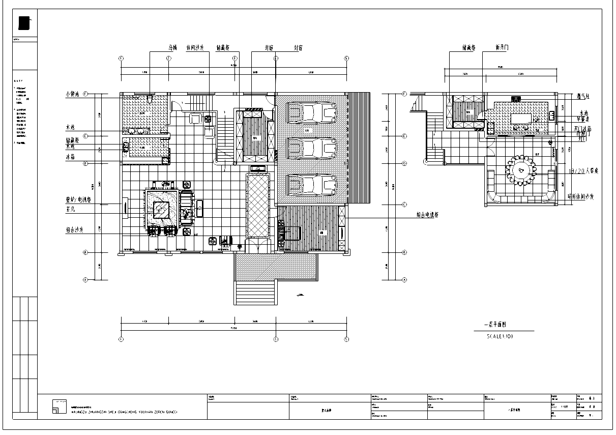 望江府邸欧式风格别墅室内设计施工图及效果图-一层平面图
