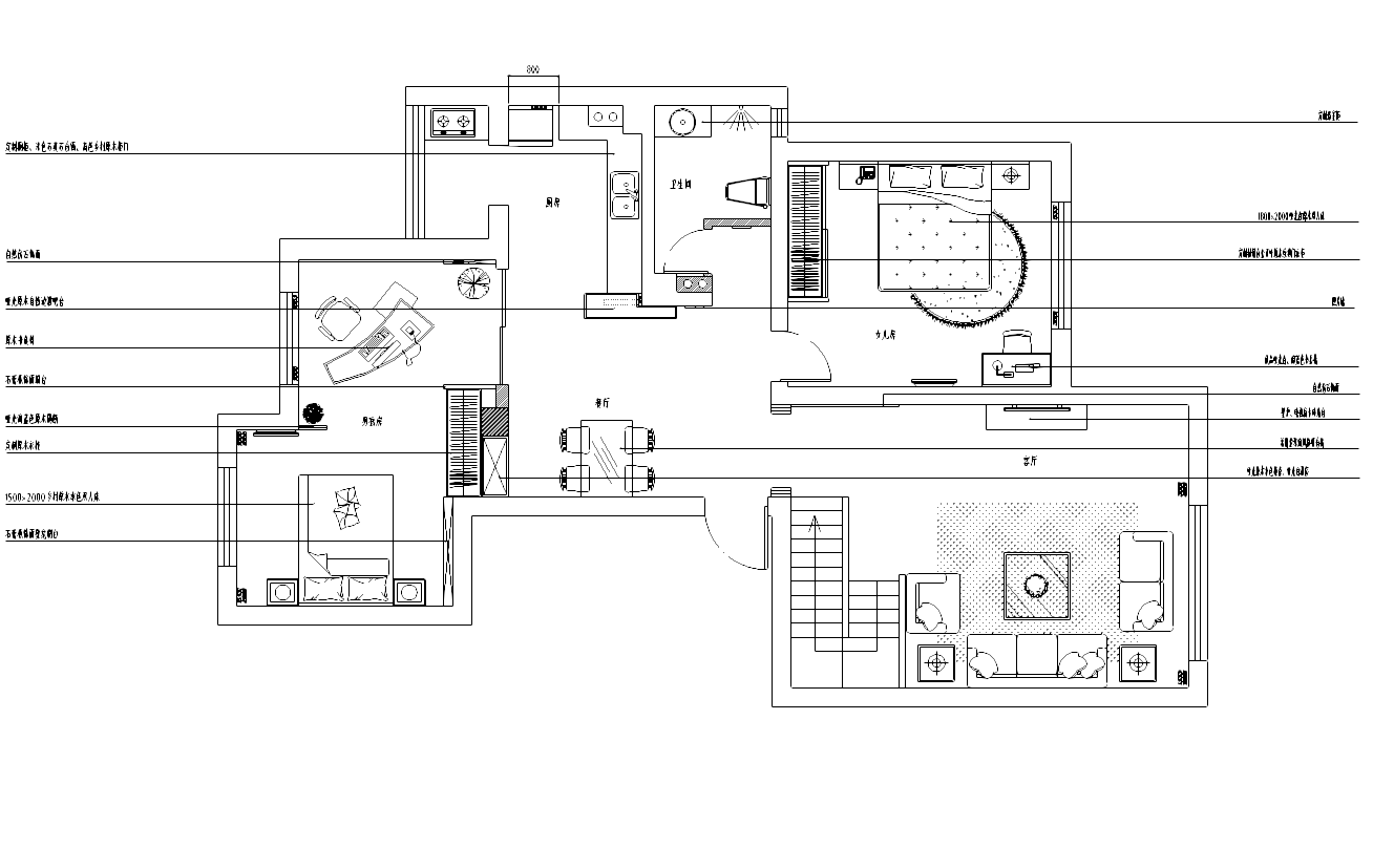 某东南亚风格住宅室内装修施工图（含效果图）-一层平面布置图