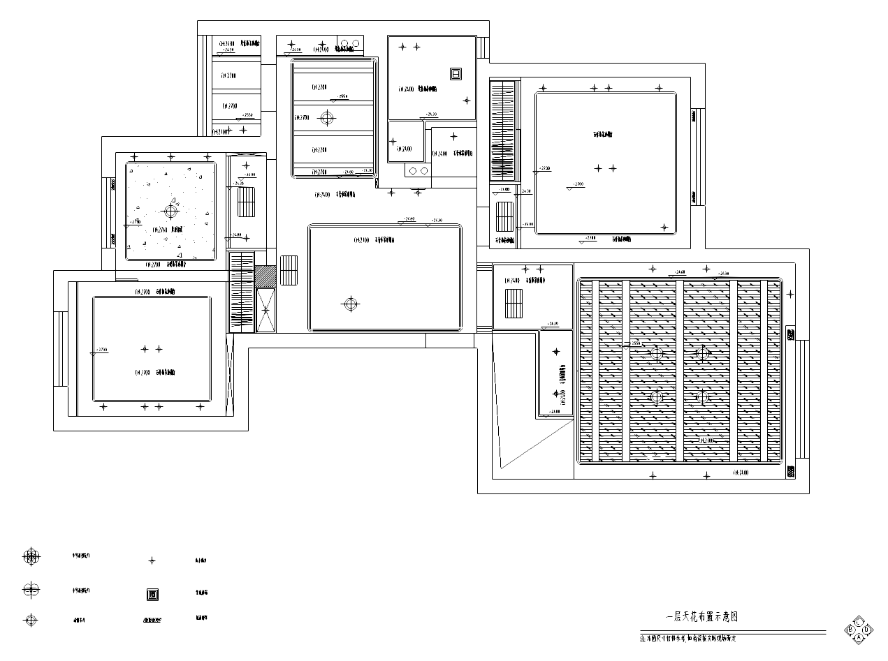 某东南亚风格住宅室内装修施工图（含效果图）-一层天花布置图