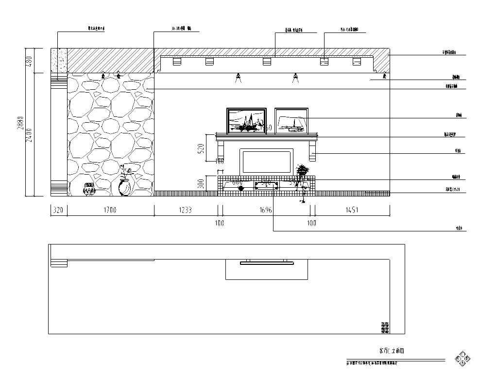 某东南亚风格住宅室内装修施工图（含效果图）-客厅立面图