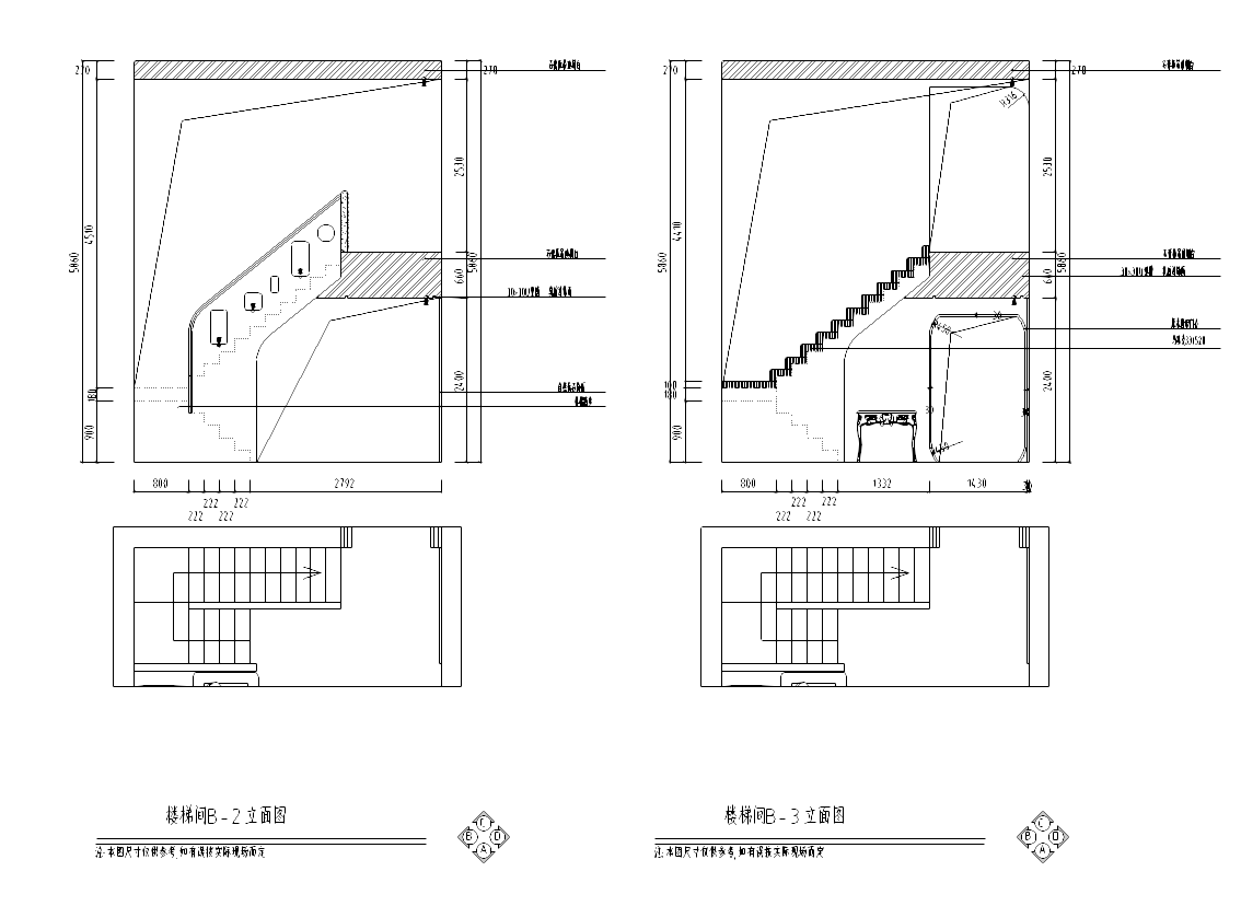 某东南亚风格住宅室内装修施工图（含效果图）-楼梯间立面图
