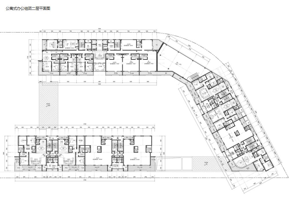 创智公寓酒店建筑方案文本设计-公寓式办公组团二层平面图