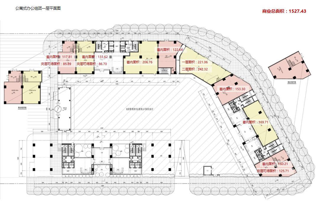 创智公寓酒店建筑方案文本设计-公寓式办公组团一层平面图