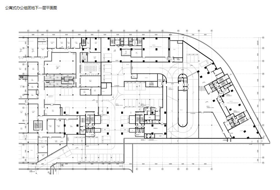 创智公寓酒店建筑方案文本设计-寓式办公组团地下一层平面图