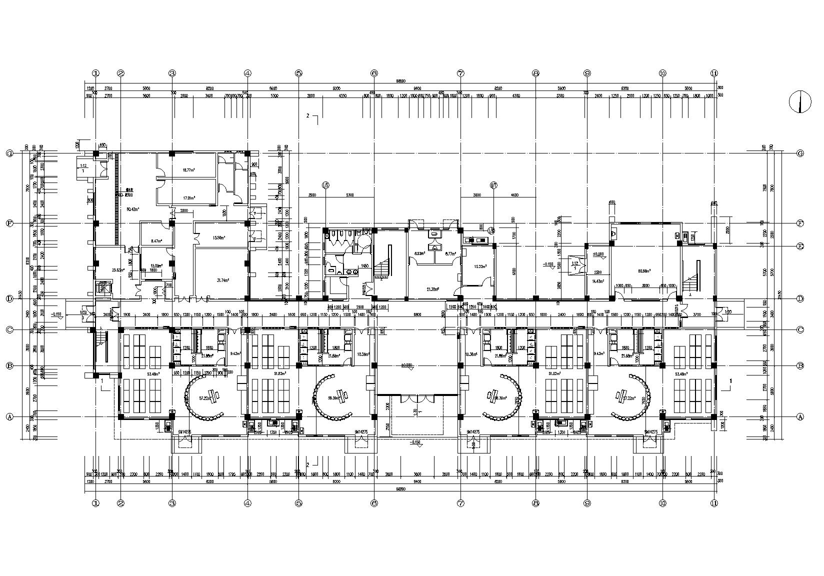 12班幼儿园建筑设计施工图(CAD+SU+效果图）-一层平面