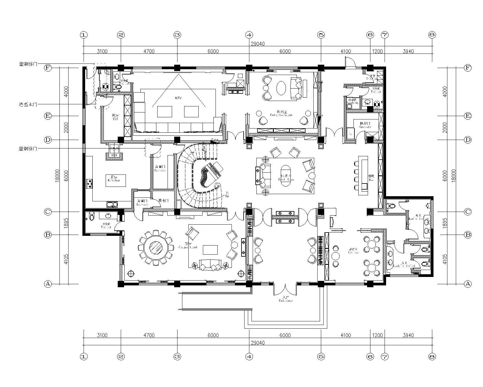 HWCD-上海皇家花园会所装修设计施工图+设计方案+效果图