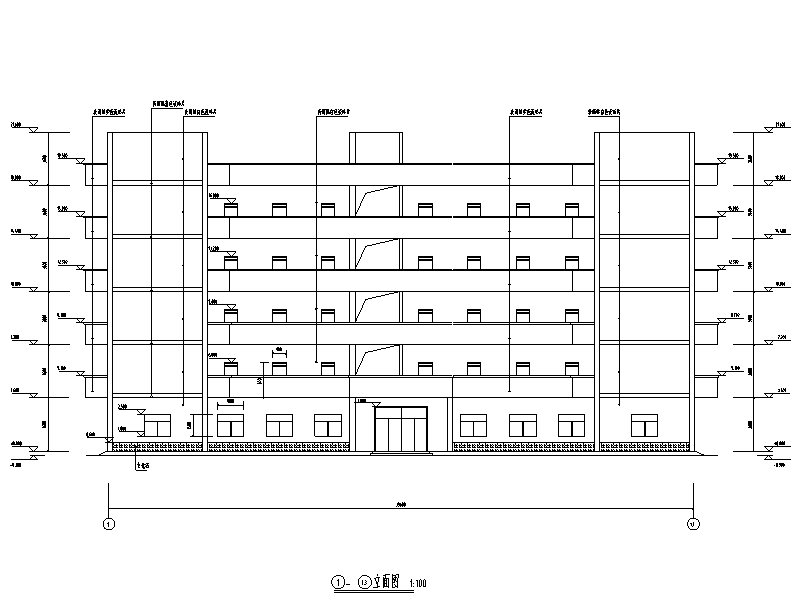 六层框架结构学生宿舍楼毕业设计（建筑结构图计算书）-教学楼正立面图