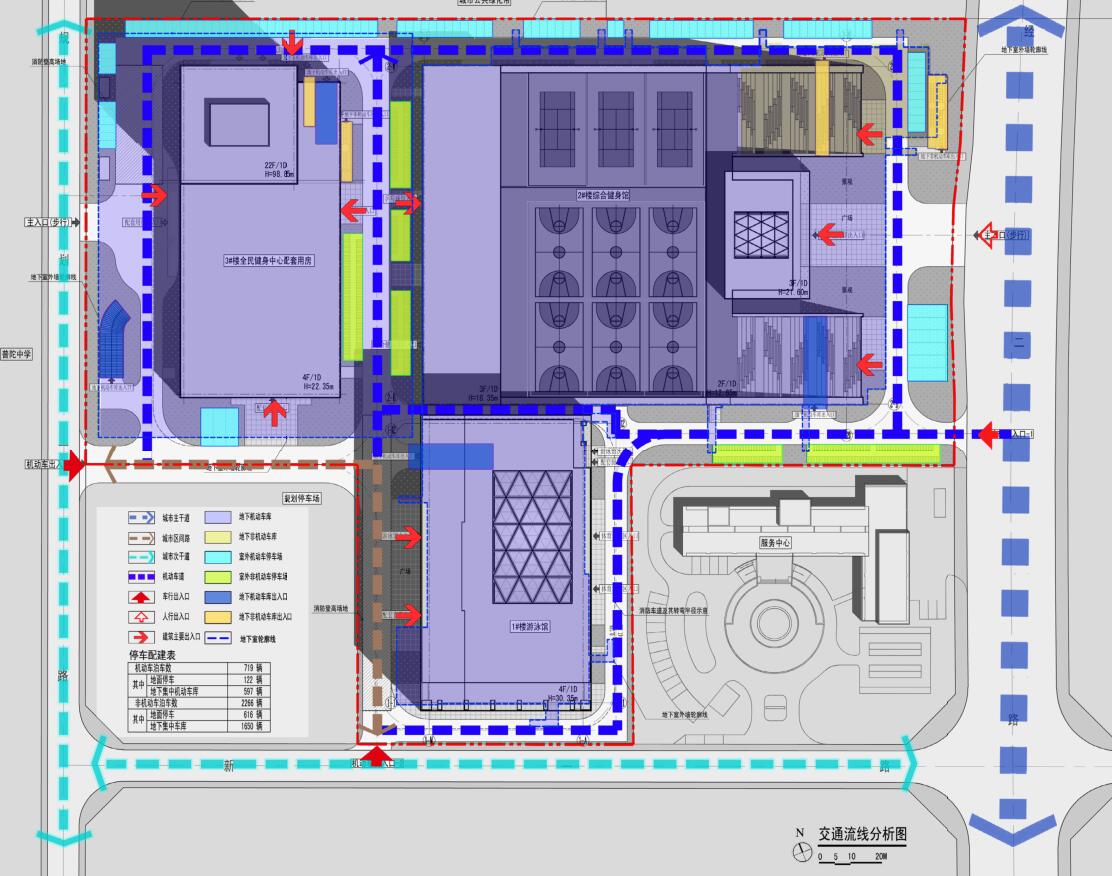 [浙江]现代风格体育健身中心建筑方案文本设计（PDF+134页）-交通流线分析