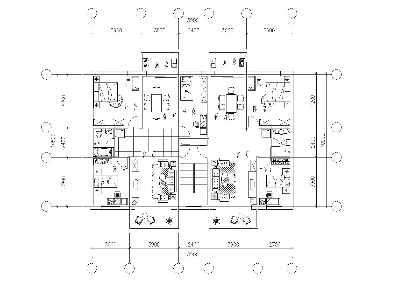 32套高层一梯两户户型平面图（CAD）
