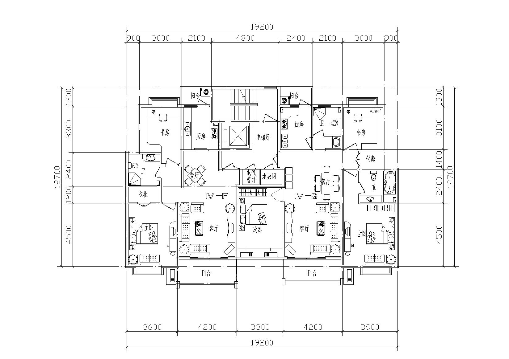 多层及高层户型平面图16套-09高层住宅楼户型平面图