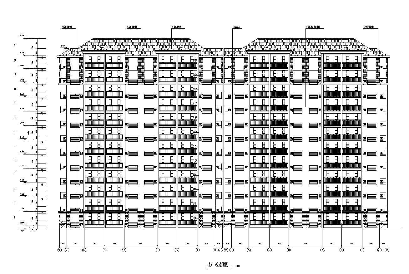 12层小高层住宅楼建筑户型设计图-立面图