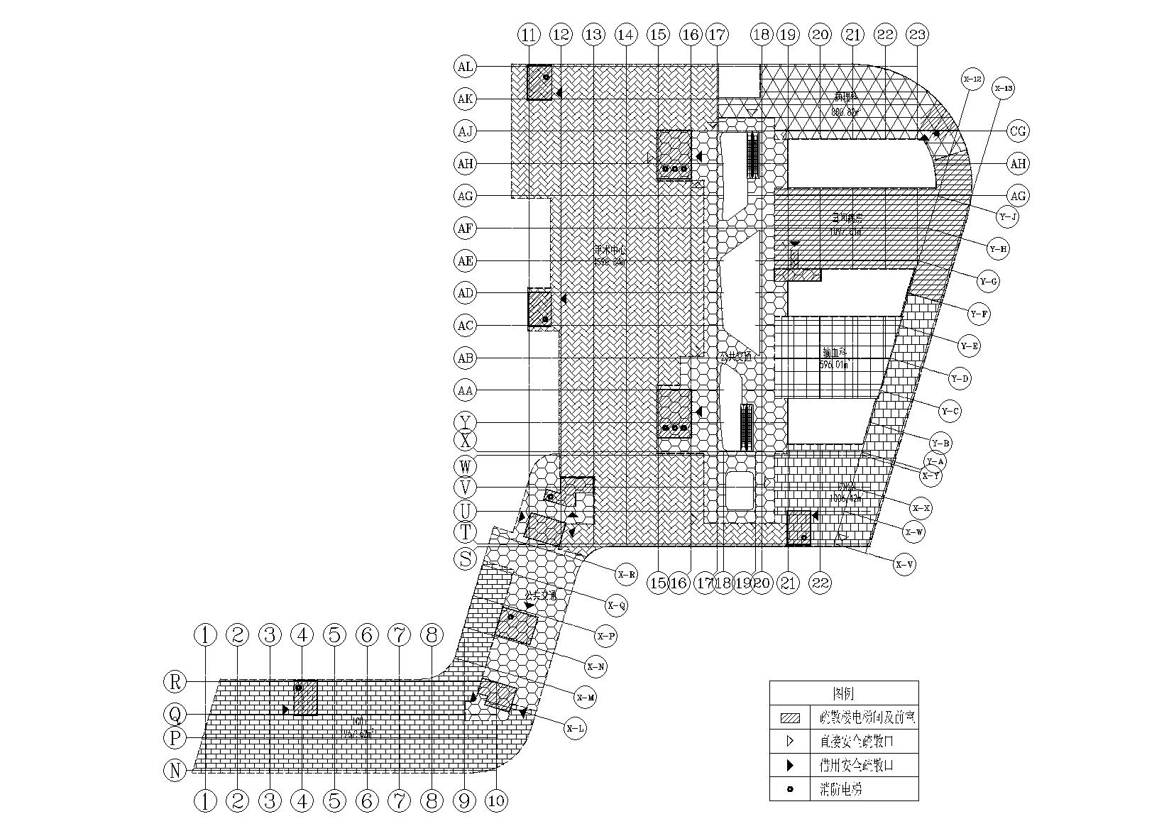 特大型企业医院门诊住院楼建筑施工图-4F科室范围及面积