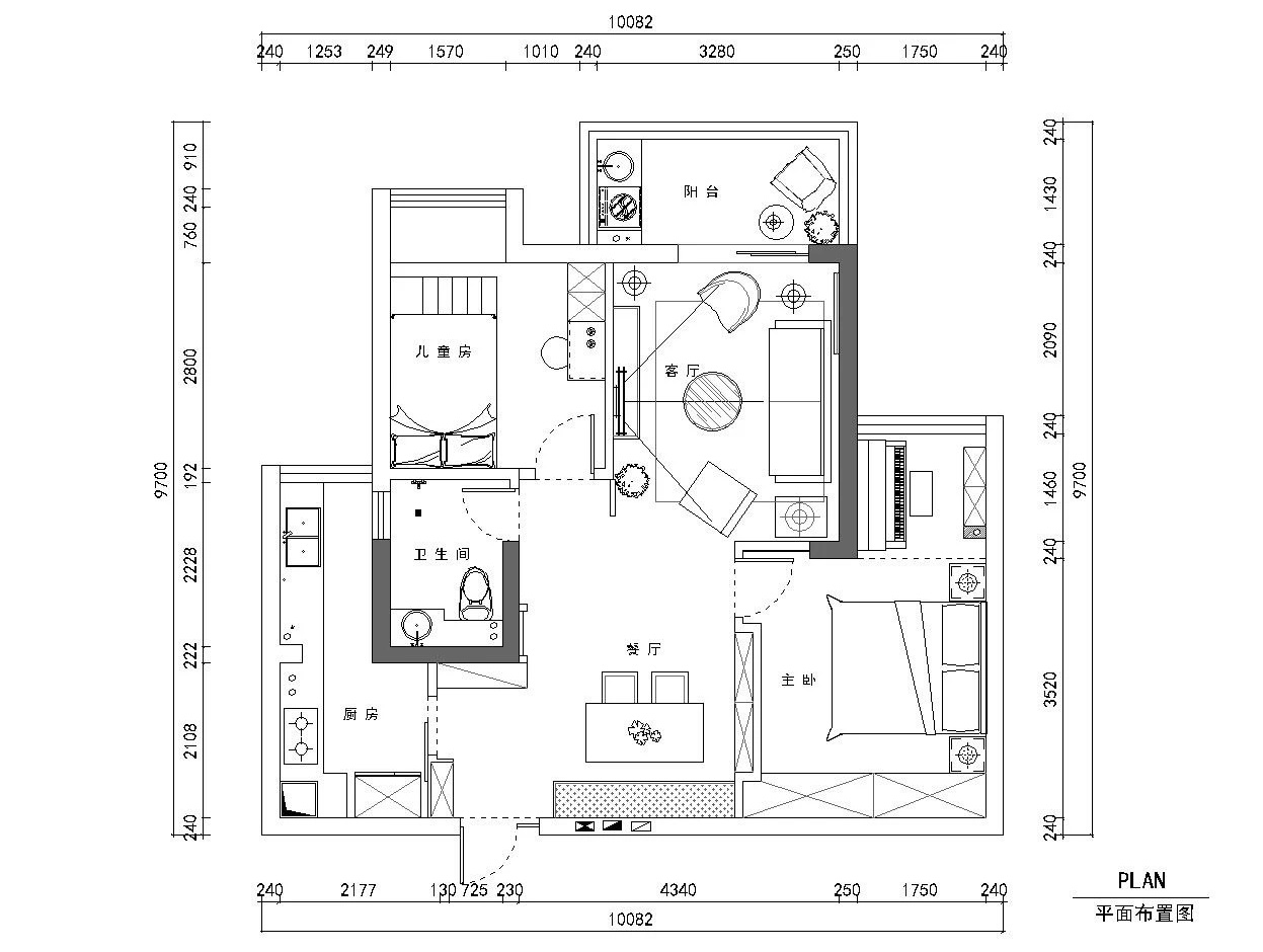 两居室小户型住宅装修全套施工图+效果图