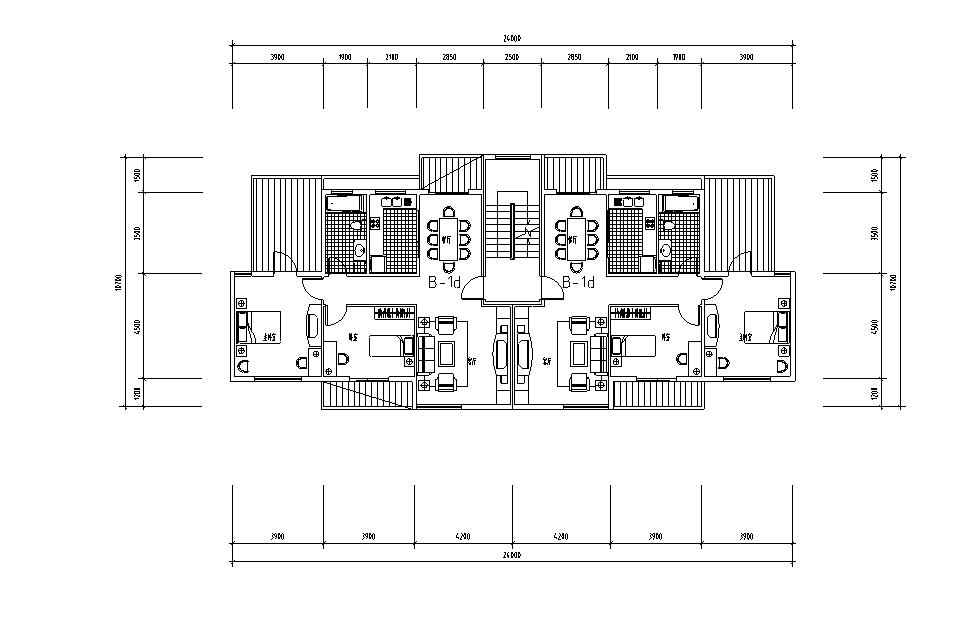 1梯2户洋房户型平面图设计-五层平面图