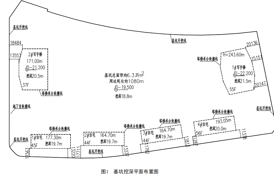华东综合体基坑支护设计方案（6.3万㎡）-基坑挖深平面布置图