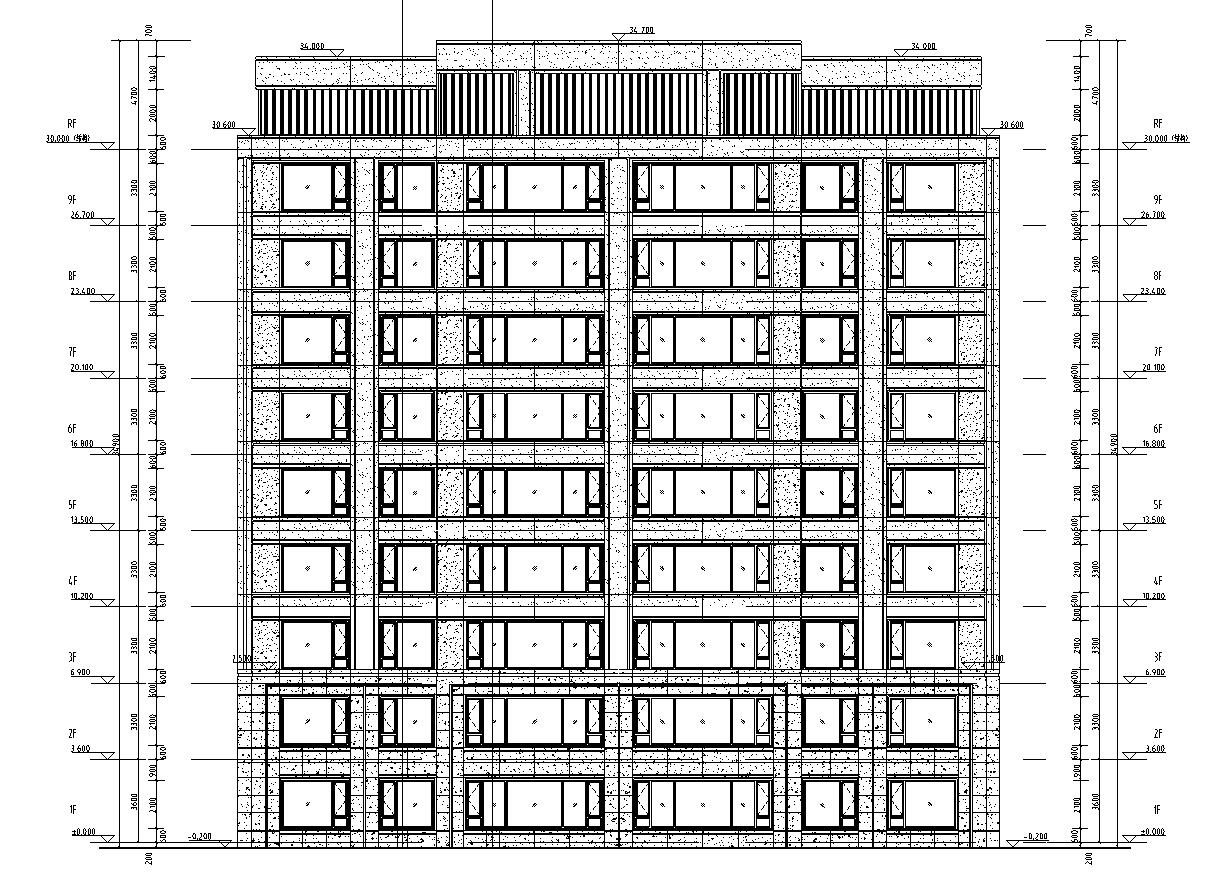 多层住宅一梯二户户型平面设计-立面图