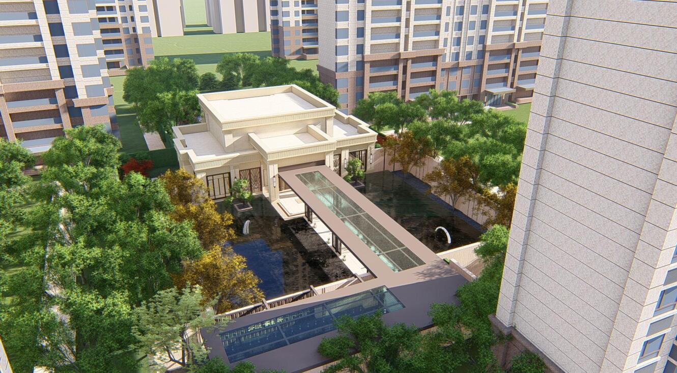[江西]新中式住宅景观方案设计-布莱恩花园社区会所前庭院景观