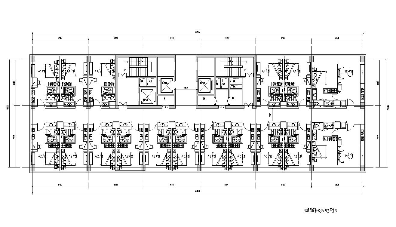酒店式公寓户型平面图设计-标准层平面图