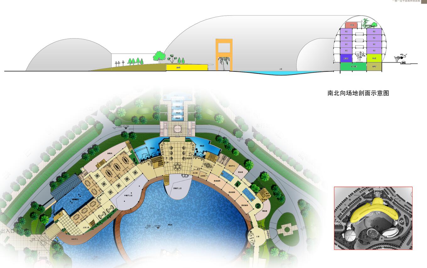 [江苏]现代风格四星级花园酒店方案设计-一层平面图