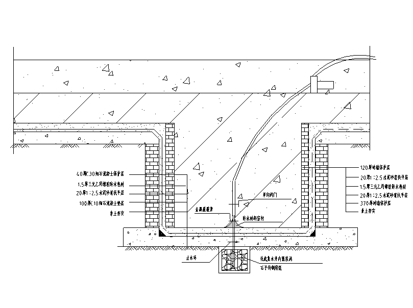 10套防水做法节点详图设计（CAD）-地库防水大样剖面图