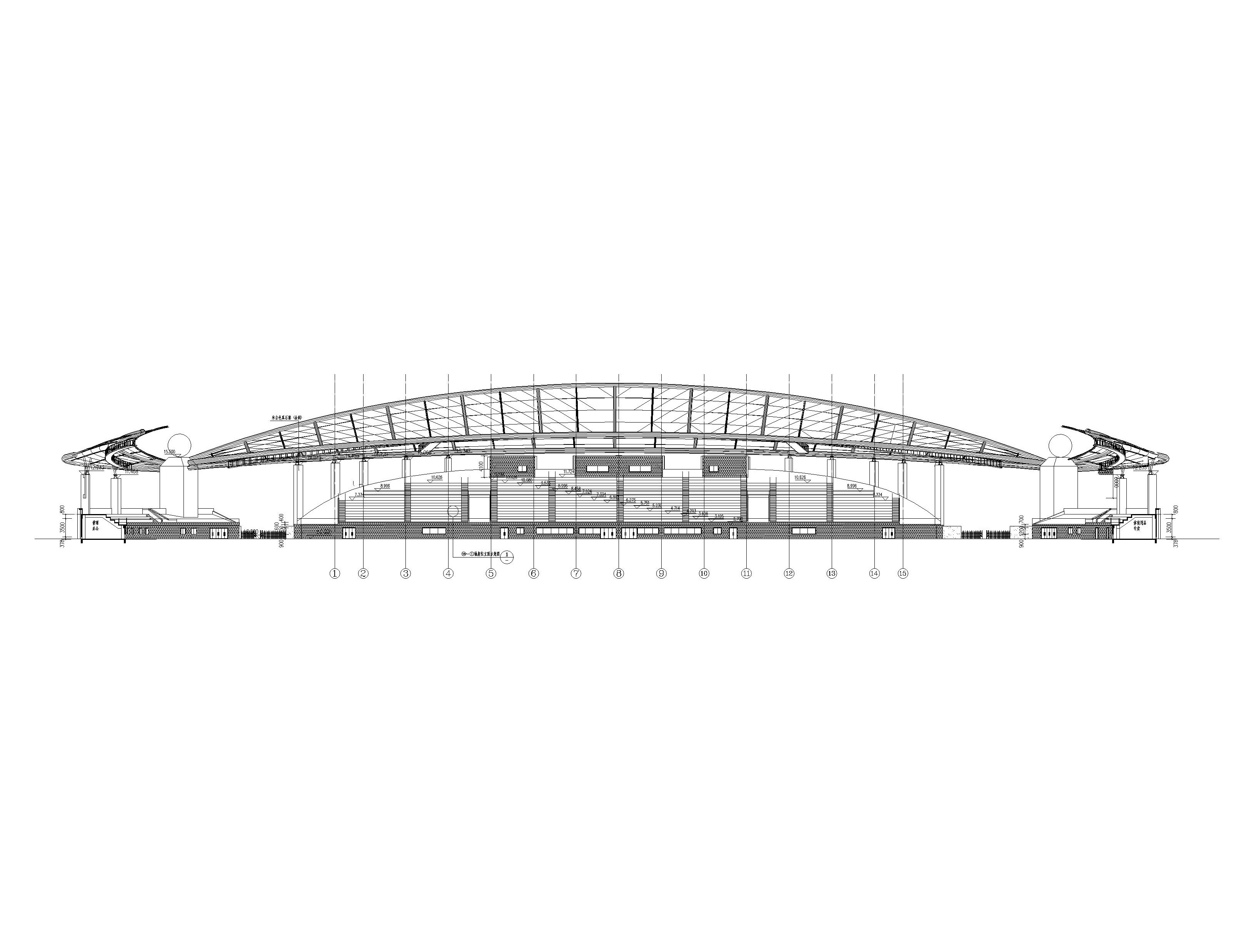 修文县体育场建筑设计施工图(含招标文件)-2-2剖面图