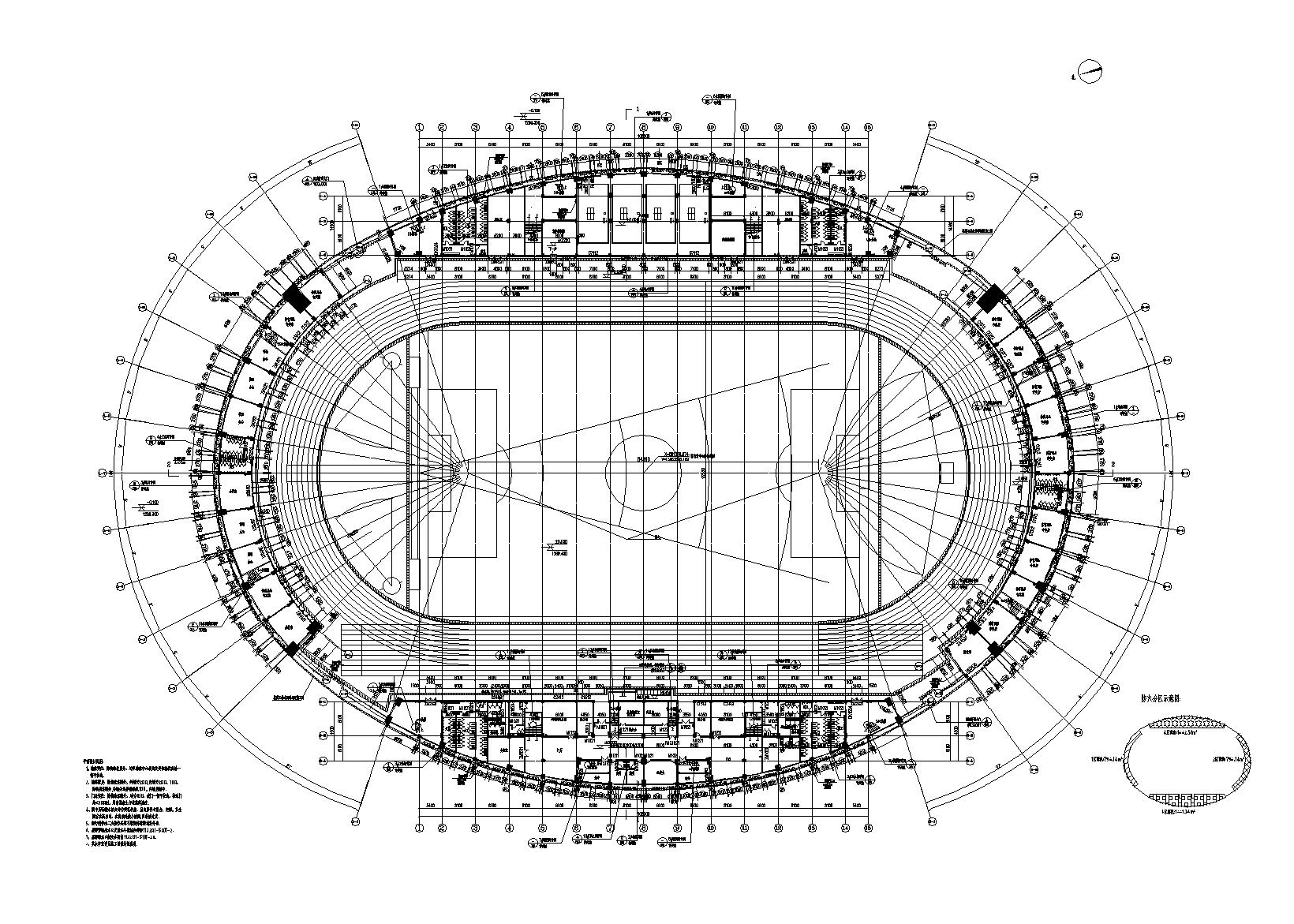 修文县体育场建筑设计施工图(含招标文件)-一层平面图