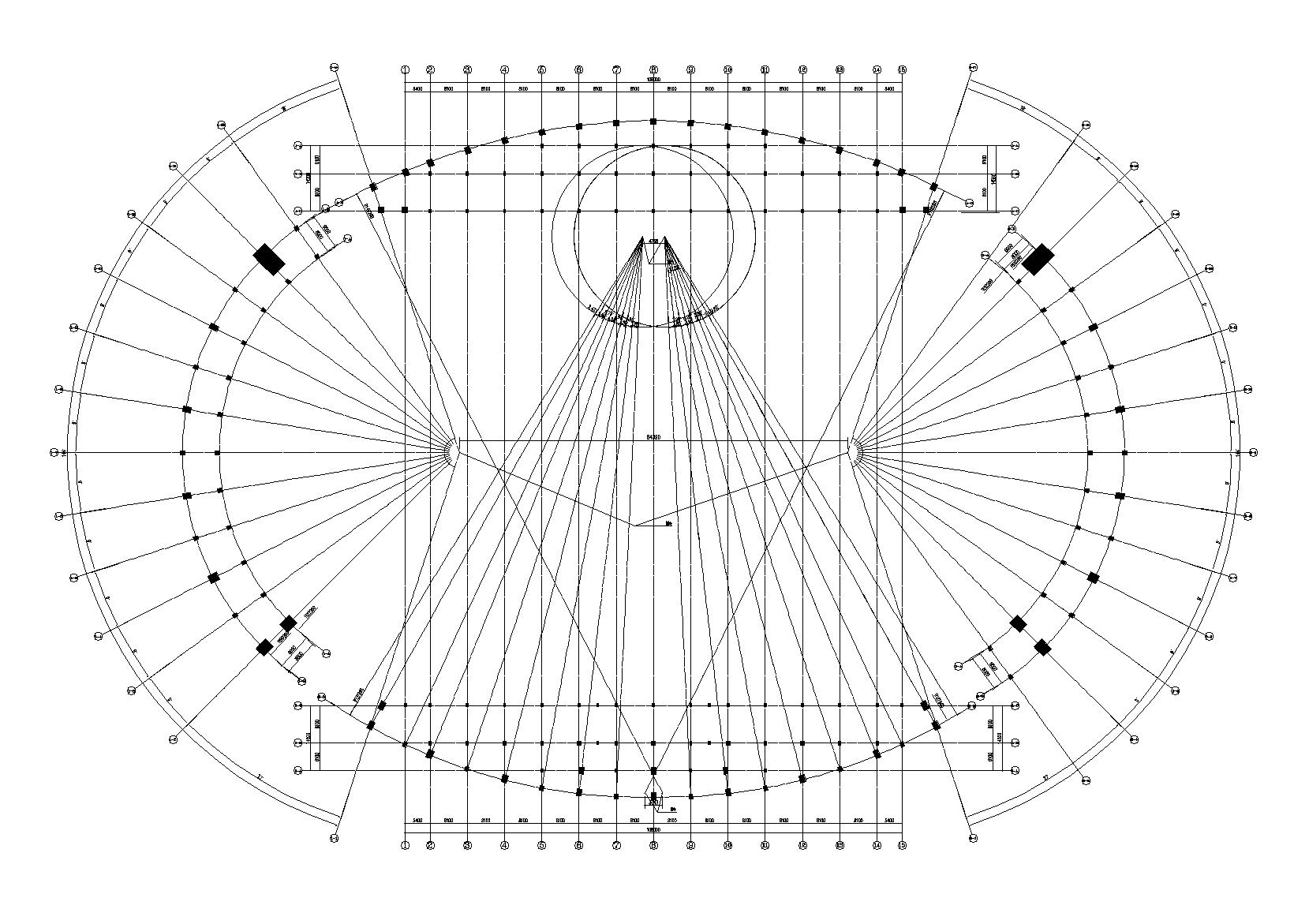 修文县体育场建筑设计施工图(含招标文件)-柱网定位图