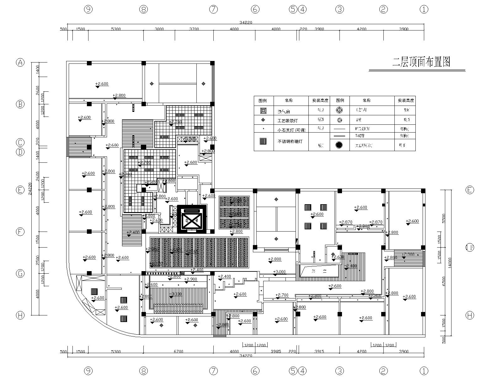 湛江足浴店设计施工图+效果图-08二层天花布置图