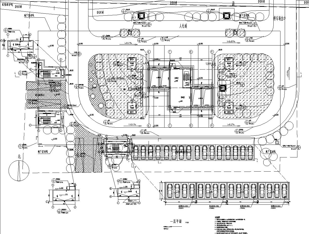 公共智慧停车场北门室外建筑施工图-一层平面图