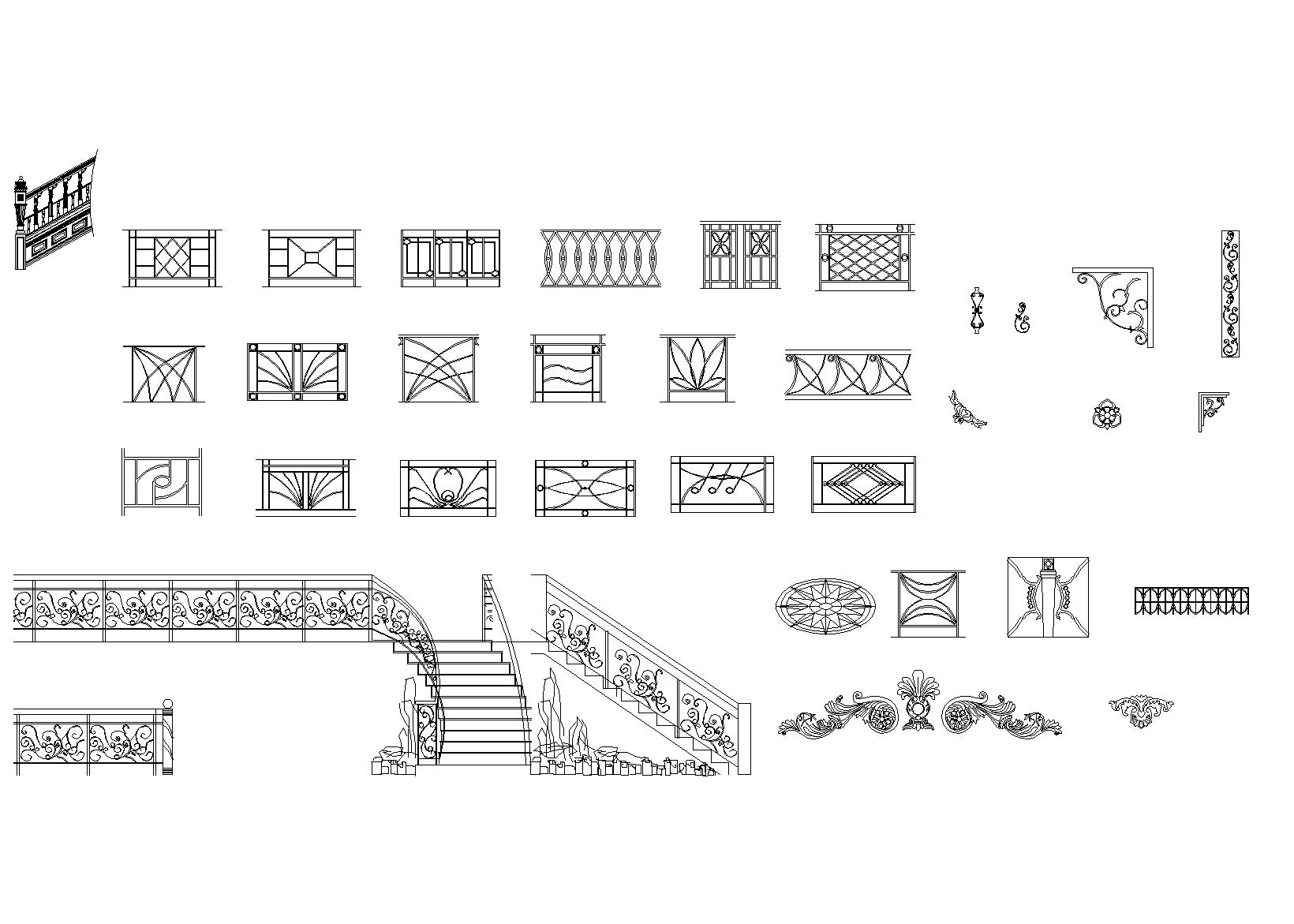建筑室内立面CAD图块素材图库-楼梯及栏杆