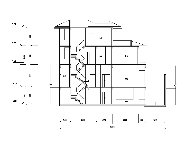 合院别墅平面图户型设计（CAD）-合院别墅1-1剖面图