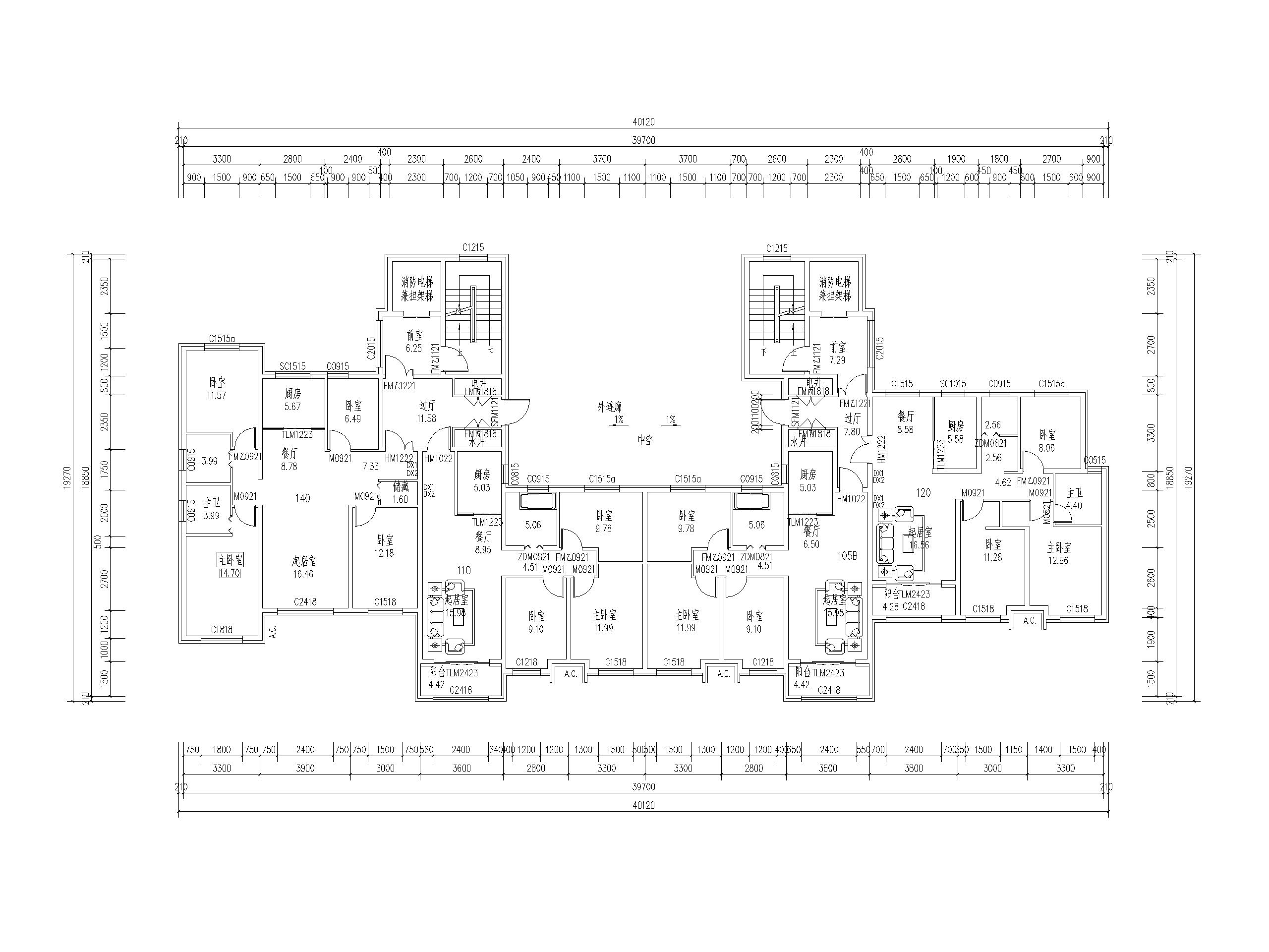 高层住宅标准层户型平面图（CAD）-住宅标准层户型平面图3