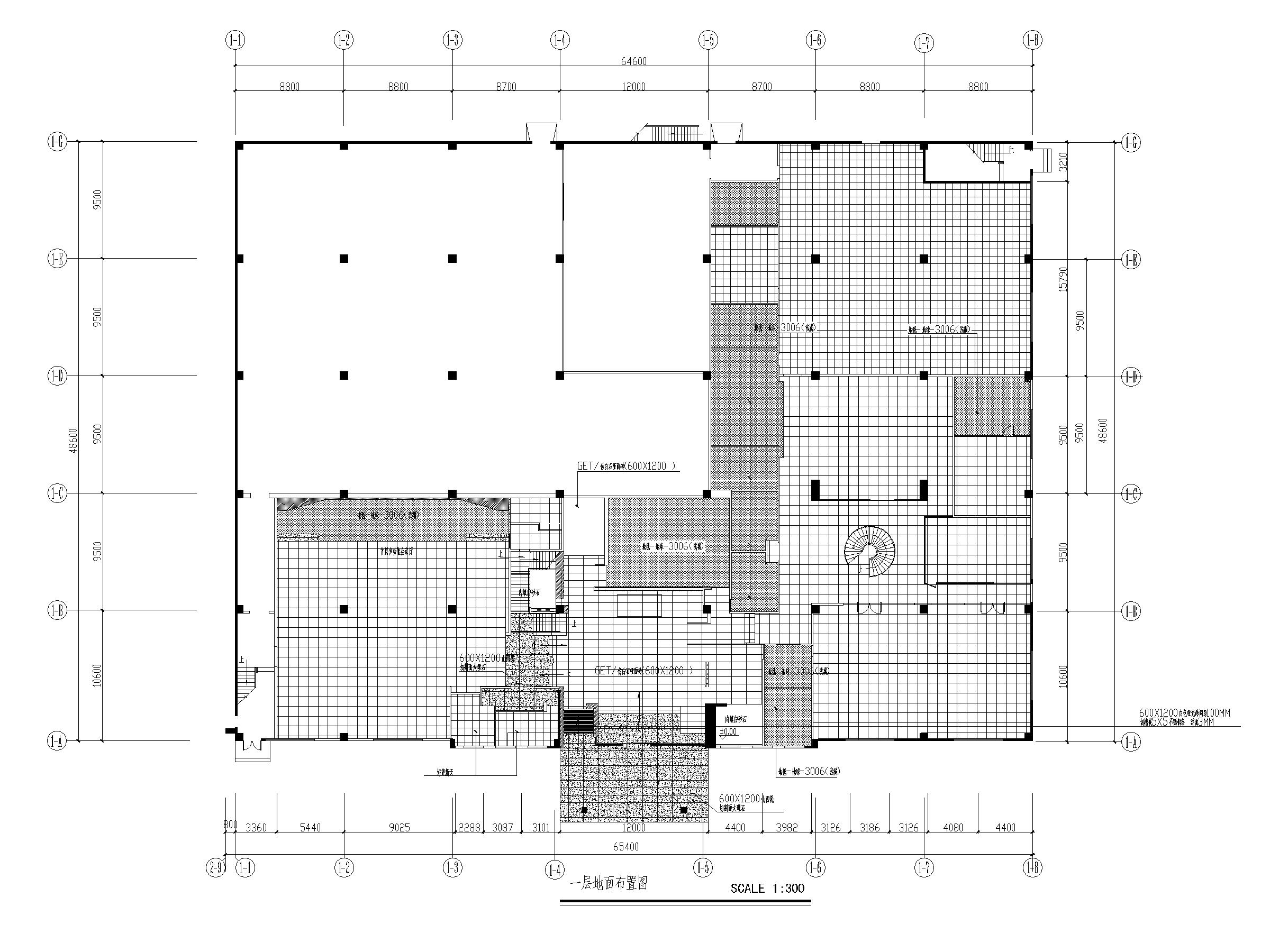 现代风格二层办公空间设计施工图_实景-04一层地坪铺装图