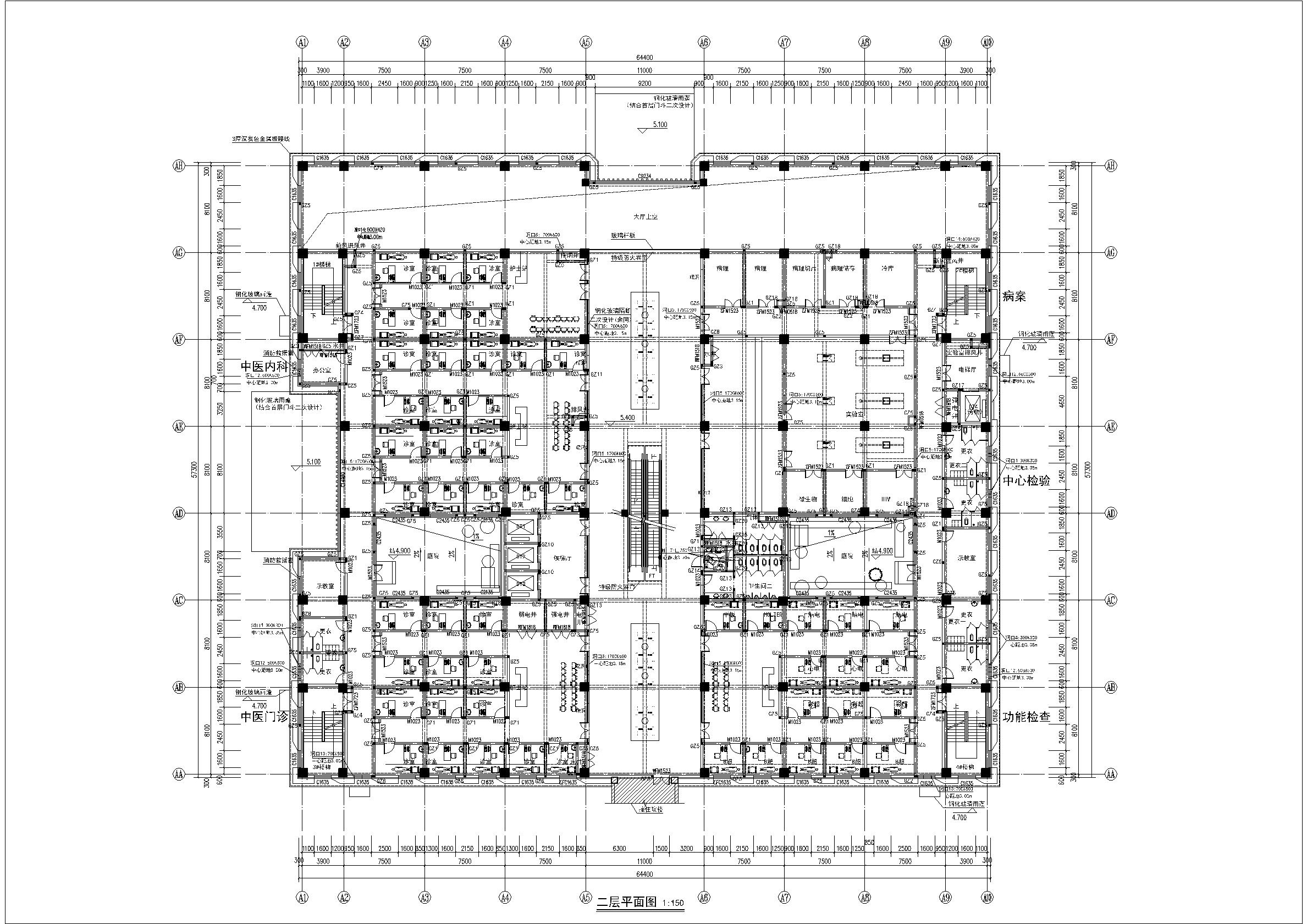 宣化中医院门诊楼建筑施工图-二层平面图