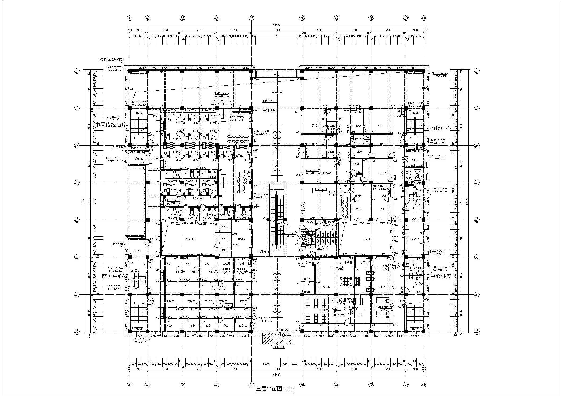 宣化中医院门诊楼建筑施工图-三层平面图