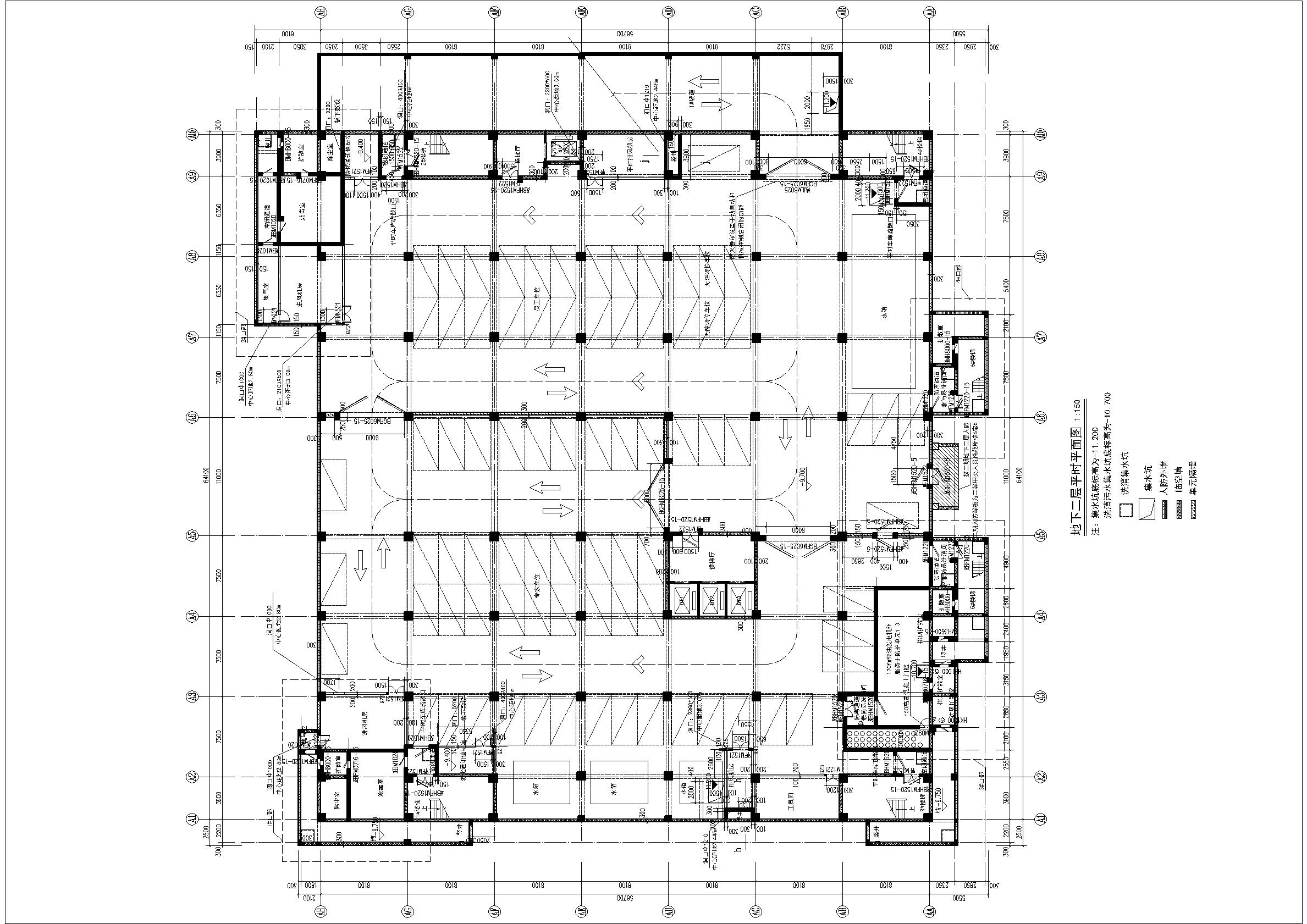 宣化中医院门诊楼建筑施工图-地下二层平时平面图