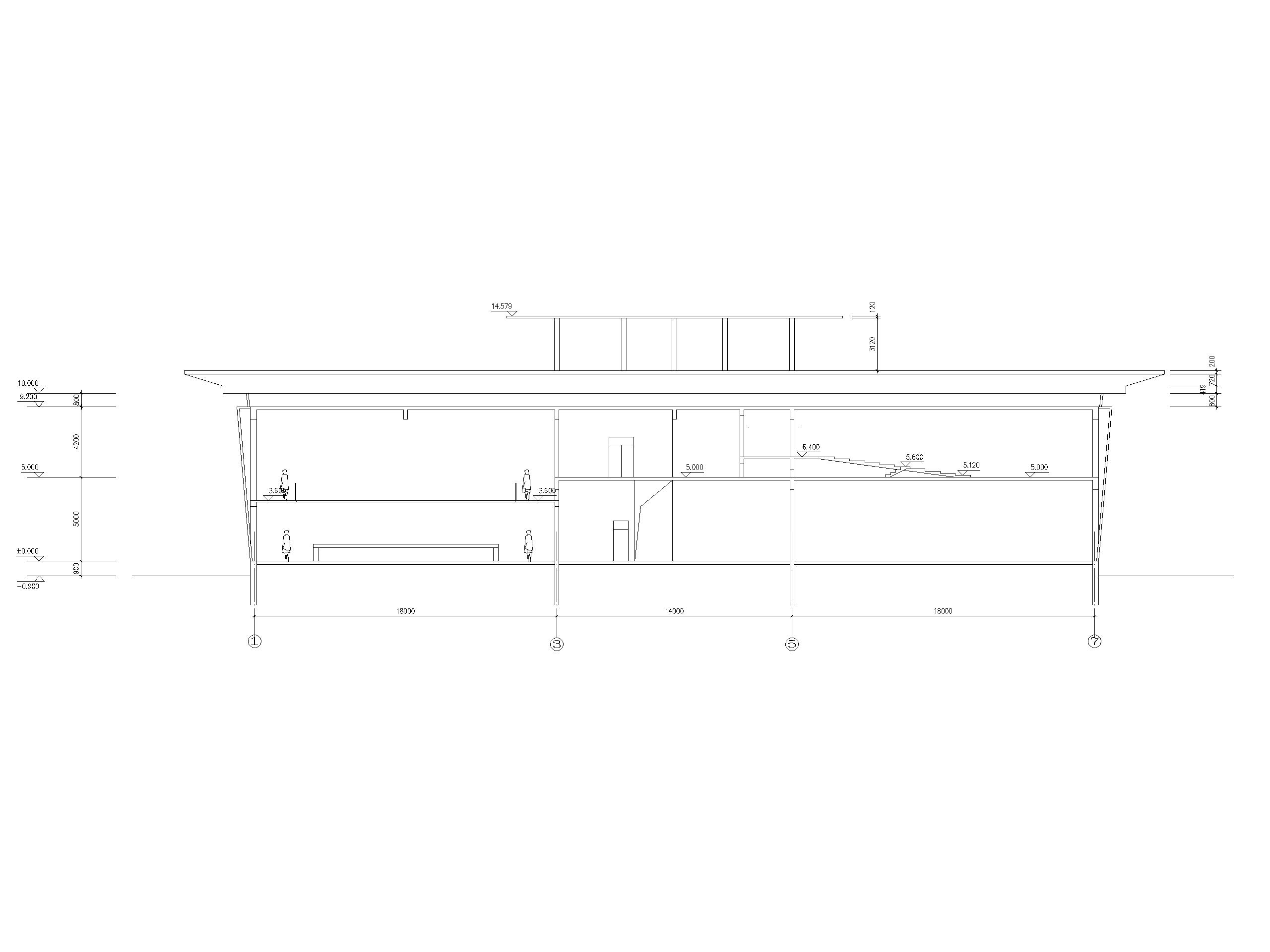 3层4415.5平米城市展览馆建筑方案图设计CAD-1-1剖面图