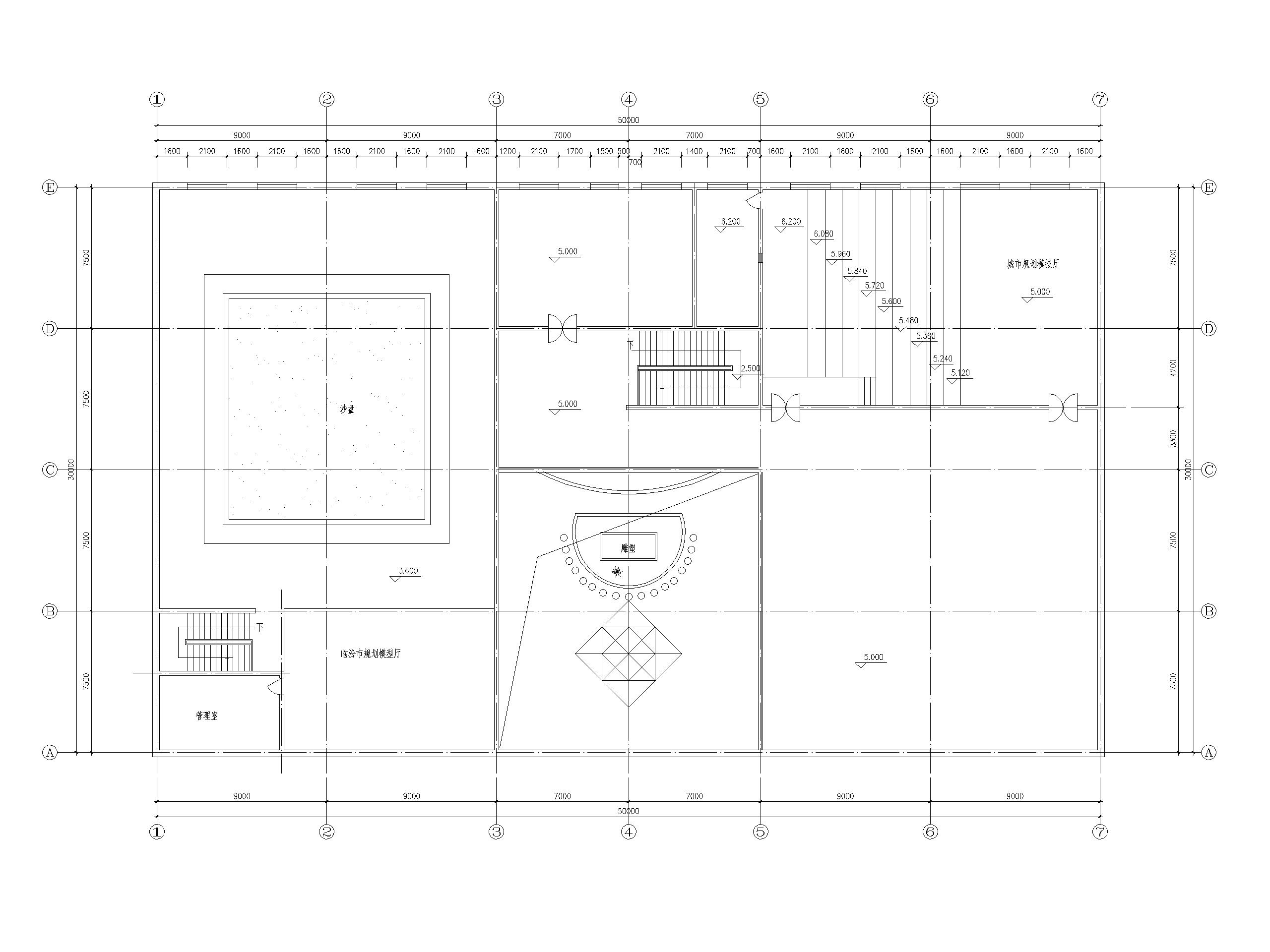 3层4415.5平米城市展览馆建筑方案图设计CAD-二层平面图