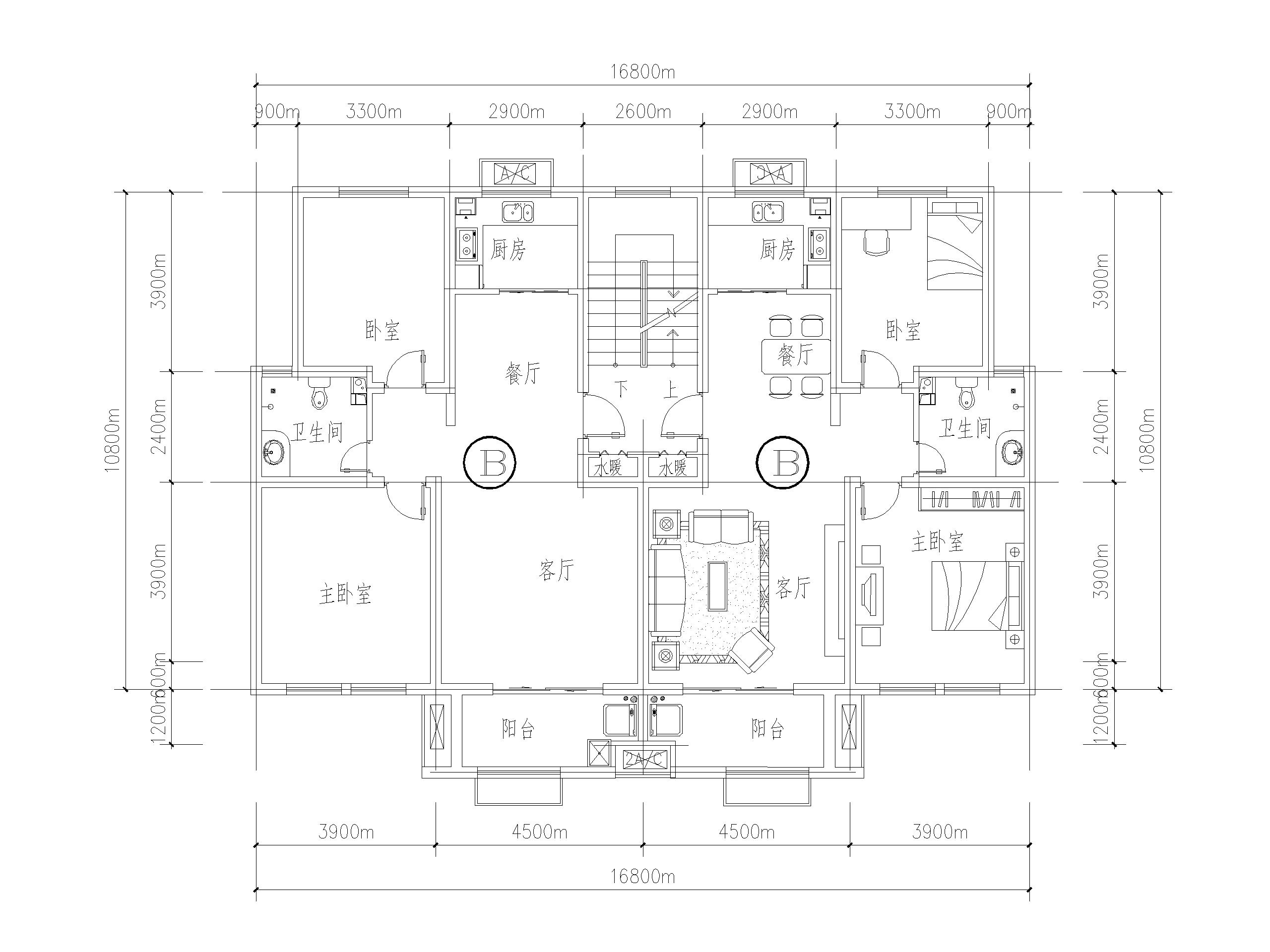 22套多层住宅平层户型设计（CAD）-多层住宅平层户型设计3