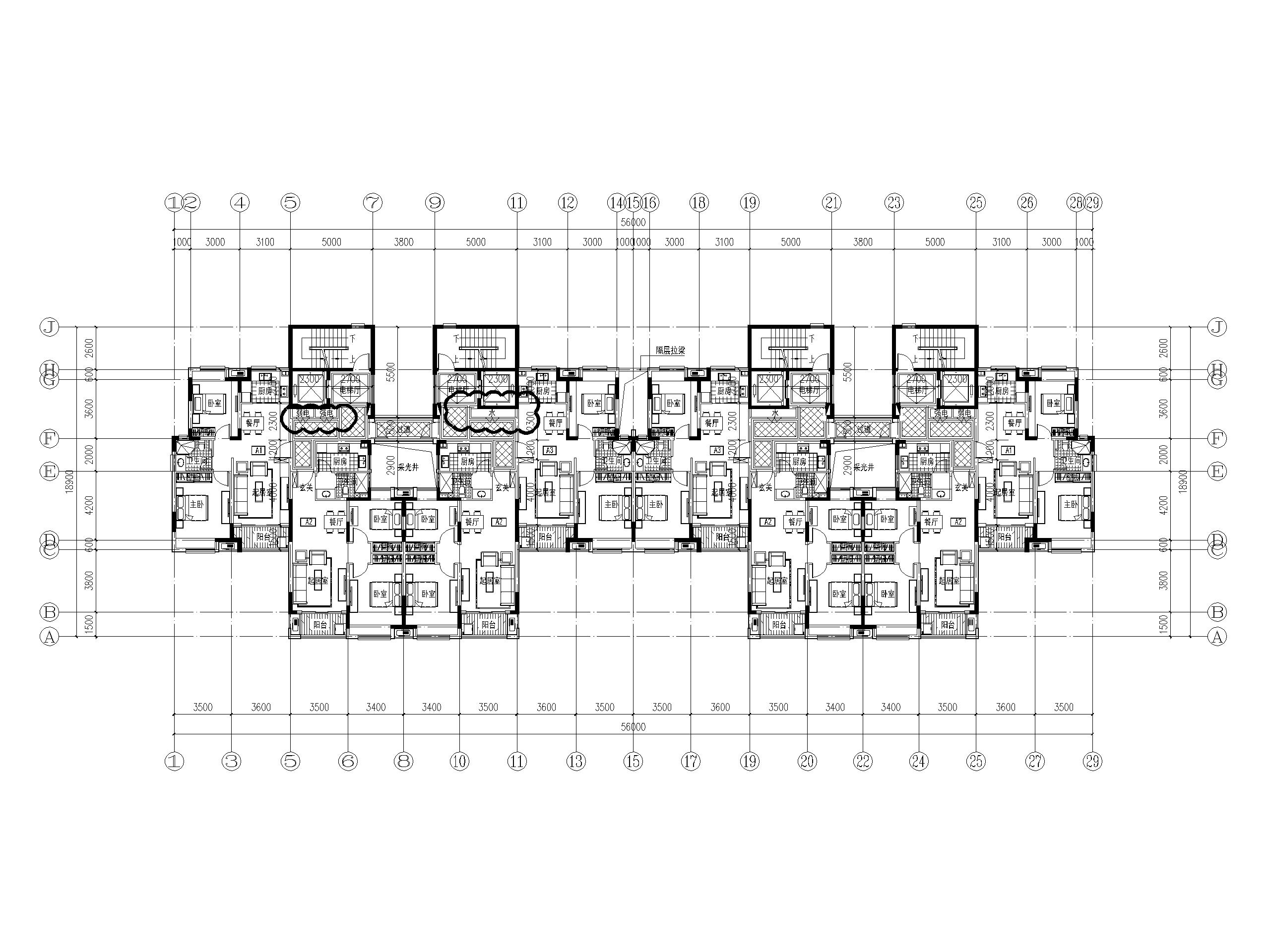 82套高层(16层-33层)二室户型设计图CAD
