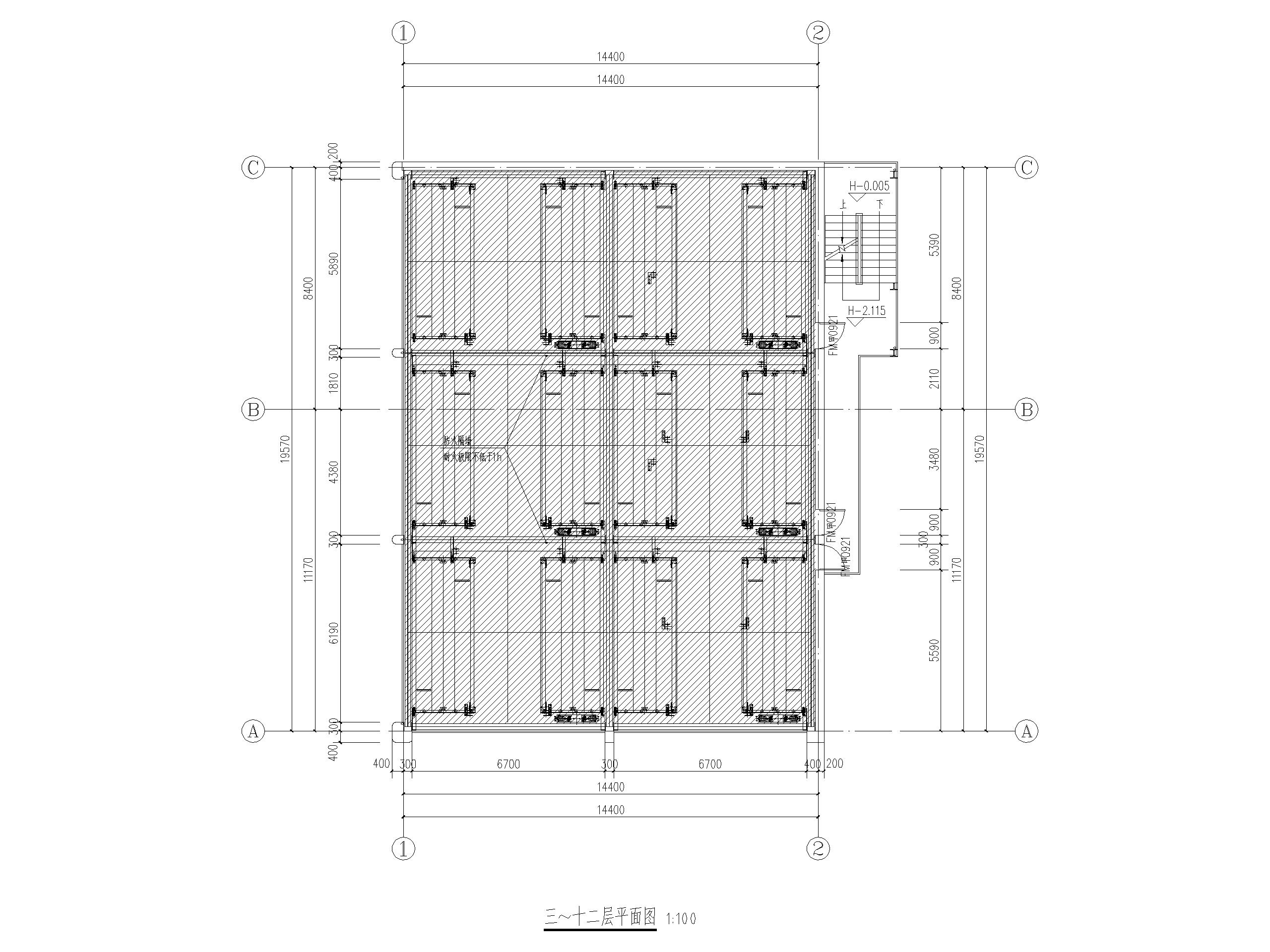 [北京]立体车库工程项目全套施工图-三~十二层平面图
