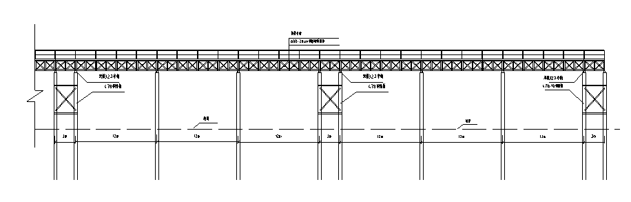 [福建]钢栈桥及平台安全专项施工方案-便桥浅水区纵向布置图