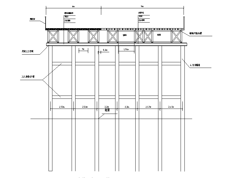 [福建]钢栈桥及平台安全专项施工方案-打桩平台A-A剖面图