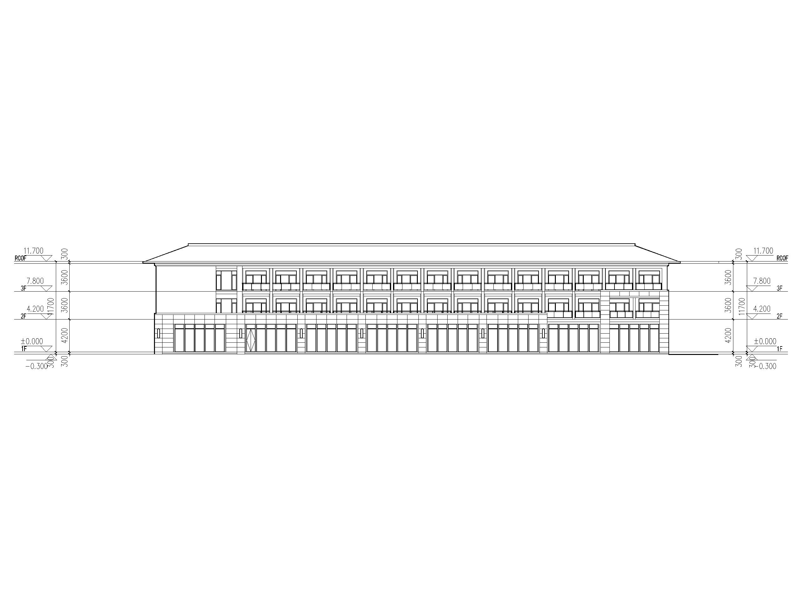 三层养老院建筑方案图（CAD）-立面图3