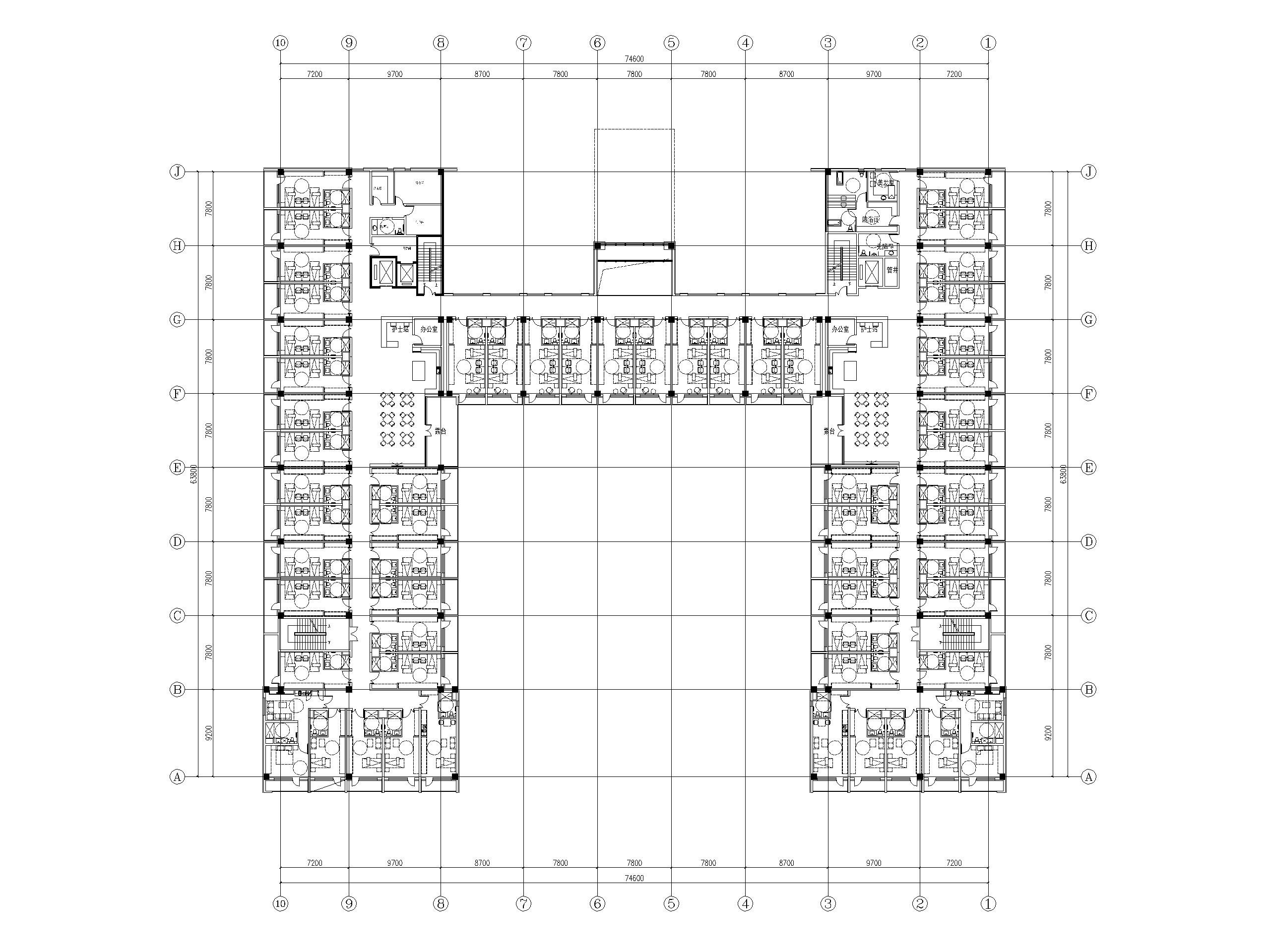 三层养老院建筑方案图（CAD）-二层平面图